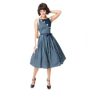 Unique Vintage Blue/White/Green Stripe Sundress Size 10-12